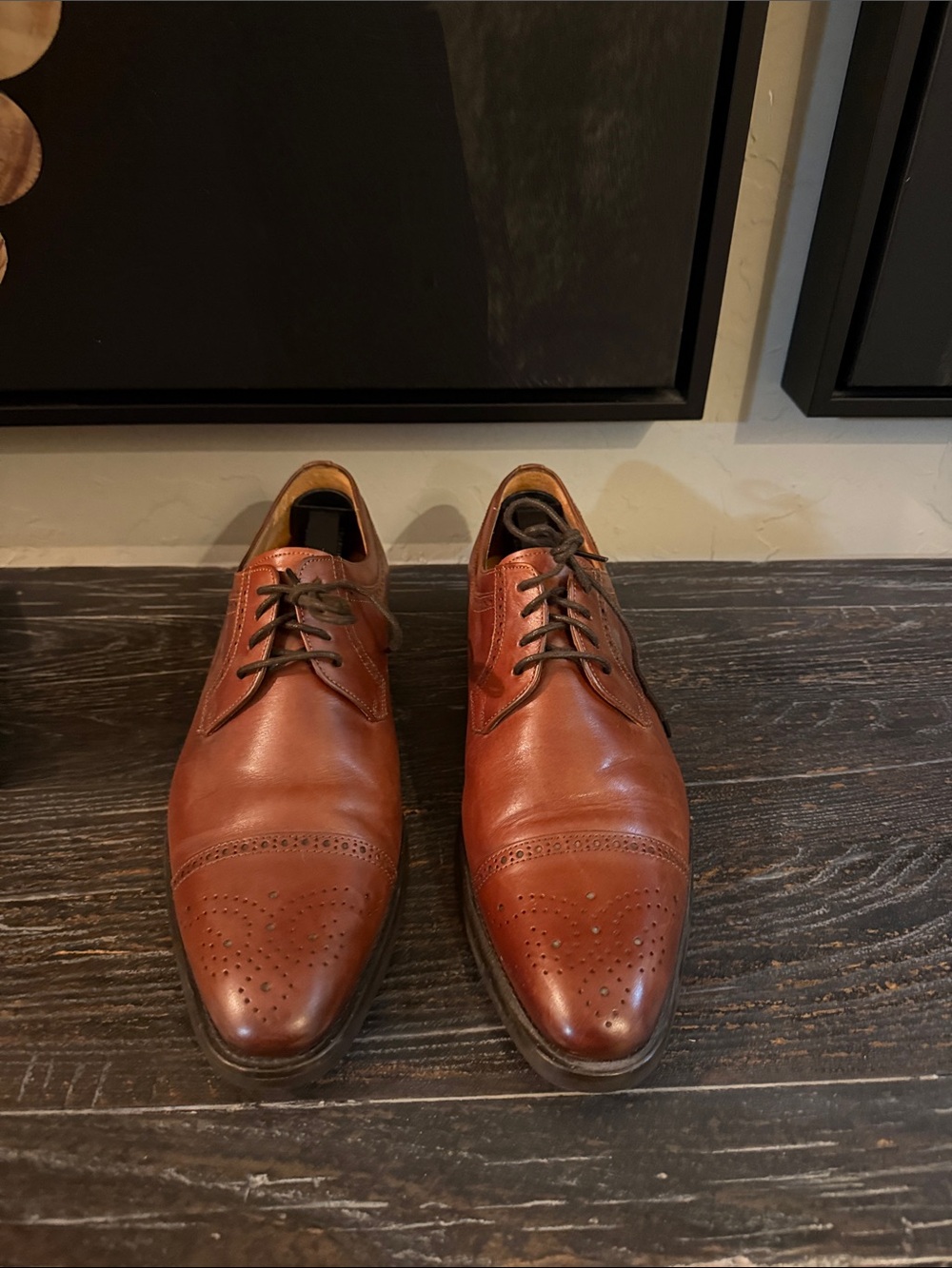 Mezlan Men's Cognac Brown Leather Oxford Derby Shoes - Picture 2 of 5